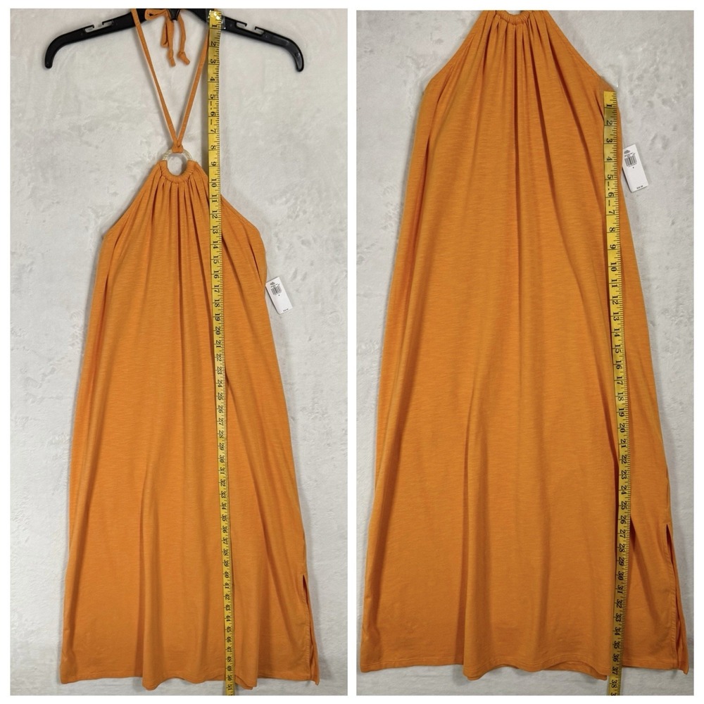 NEW Old Navy Slub Knit Midi Halter Dress Size S Wild Papaya Orange Boho Tropical - Picture 10 of 13